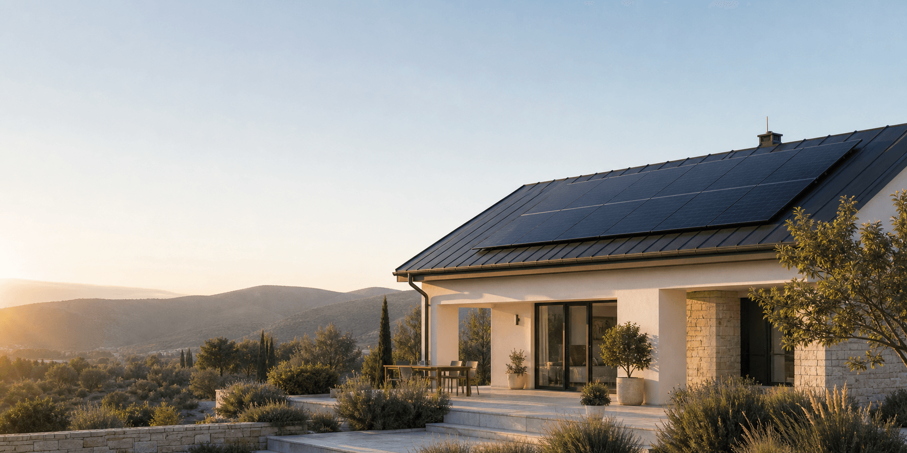 Contemporary home with rooftop solar panels